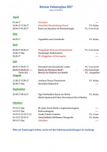 Fahrtenplan BRC Ägir 2017, Stand April 2017